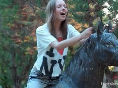 Find-Best-Lingerie.com presents: Cute chick in jeans poses and strips outdoors