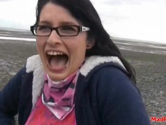 Find-Best-Lingerie.com presents: Cutie on the beach flashes her sexy tits