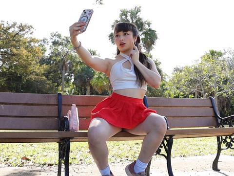 Find-Best-Lingerie.com presents: Gorgeous solo college babe doing striptease in a park - pixie