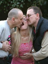 Find-Best-Lingerie.com presents: Petite blonde teenie girl enjoying two old biker penises