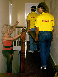 Find-Best-Lingerie.com presents: Horny housewife seduces two removal guys into a threesome