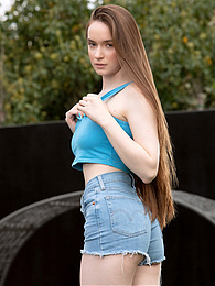 Find-Best-Lingerie.com presents: Beautiful Brunette Teen Hazel Shows Off Her Hairy Pussy and Masturbates Outdoors.
