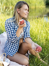 Find-Best-Lingerie.com presents: Skinny blonde Paulina gets naked on a blanket in a field of wheat