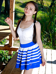 Find-Best-Lingerie.com presents: Fresh-Faced russian beauty Mia Grandy gets totally naked on a picnic table in a garden